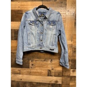 Harley-Davidson Womens XL Light Wash Distressed Cotton Denim Trucker Jacket 03